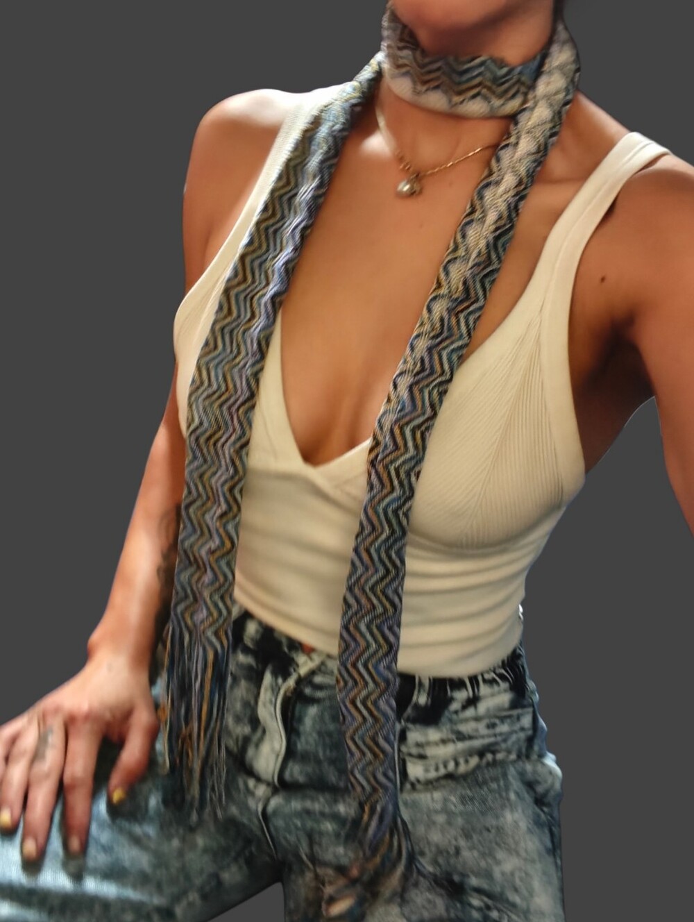 MISSONI "Foulard" Zigzag Scarf – Blue, Purple & Gold